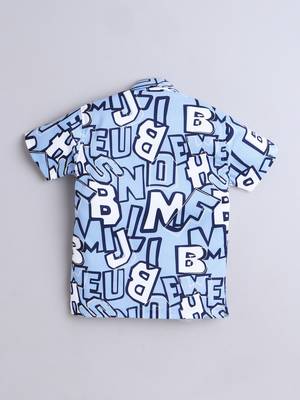 Blue alphabet printed cotton blend co-ord set 3