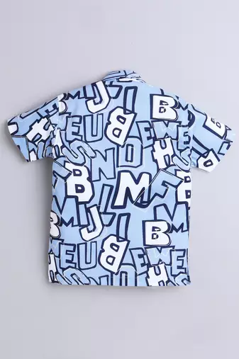 Blue alphabet printed cotton blend co-ord set