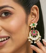 gold plated exquisite kundan stone studded & pearl beaded floral traditional chandbalis