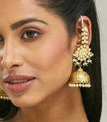 gold plated floral jhumki kundan studded kanauti earrings