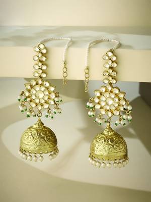 gold plated floral jhumki kundan studded kanauti earrings 3