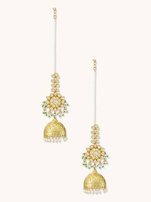 gold plated floral jhumki kundan studded kanauti earrings 4