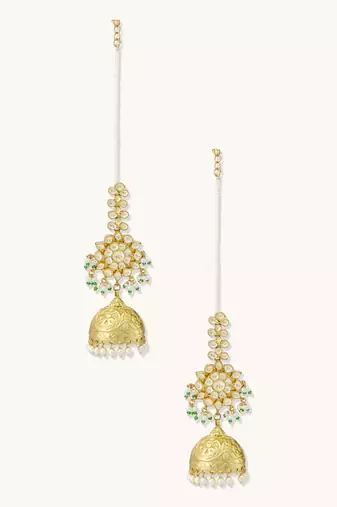 gold plated floral jhumki kundan studded kanauti earrings