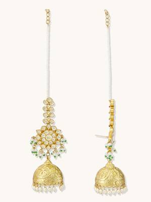 gold plated floral jhumki kundan studded kanauti earrings 5