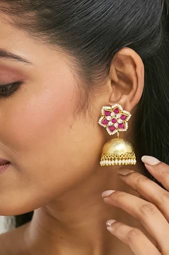 gold plated gulabi noor jhumki earrings