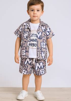 Beige alphabet printed cotton blend co-ord set 1