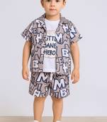 Beige alphabet printed cotton blend co-ord set