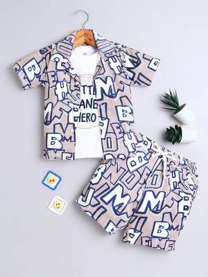 Beige alphabet printed cotton blend co-ord set 2