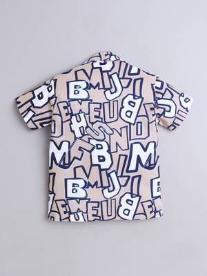 Beige alphabet printed cotton blend co-ord set 3
