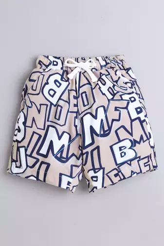 Beige alphabet printed cotton blend co-ord set