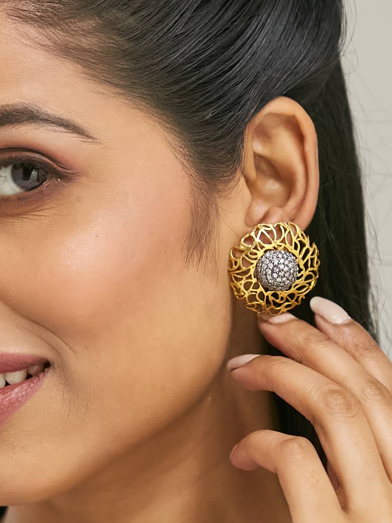 gold plated filigree statement studs