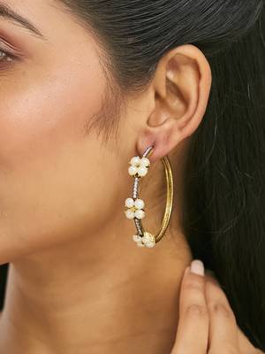 gold plated elegant pearl beaded circular hoop earrings 1