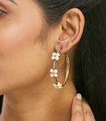 gold plated elegant pearl beaded circular hoop earrings