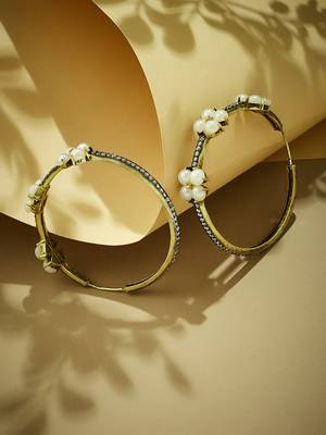 gold plated elegant pearl beaded circular hoop earrings 3