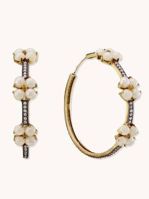 gold plated elegant pearl beaded circular hoop earrings 5