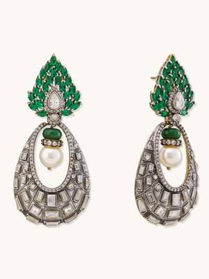 gold plated zircon studded & pearl teardrop shaped dangler earrings 5