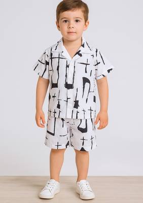 White abstract printed cotton blend co-ord set 1