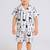 White abstract printed cotton blend co-ord set
