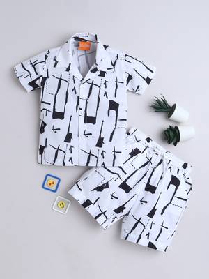 White abstract printed cotton blend co-ord set 2