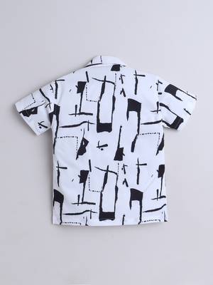 White abstract printed cotton blend co-ord set 3