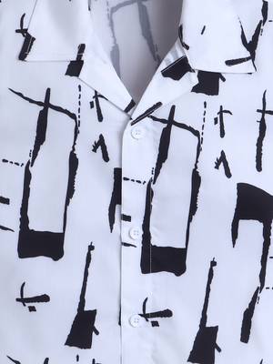 White abstract printed cotton blend co-ord set 5