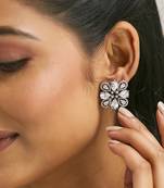 gold plated crystal & zircon stone studded floral studs