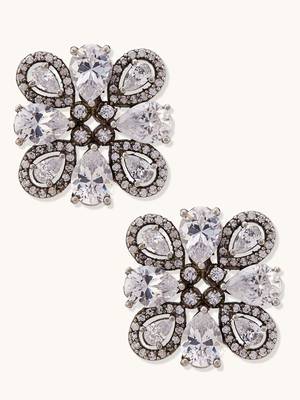 gold plated crystal & zircon stone studded floral studs 4