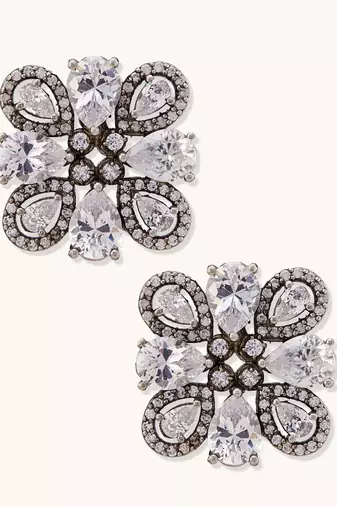 gold plated crystal & zircon stone studded floral studs