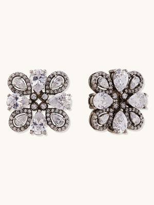 gold plated crystal & zircon stone studded floral studs 5
