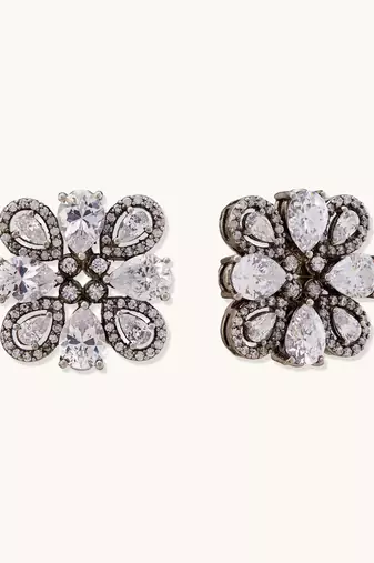 gold plated crystal & zircon stone studded floral studs