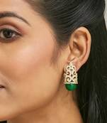 gold plated green gemstone & zircon studded contemporary filigree motif studs