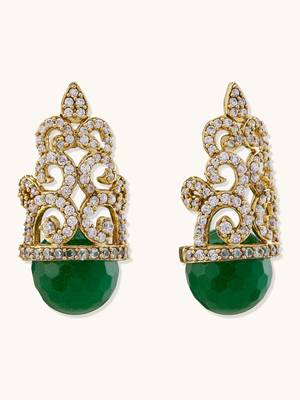 gold plated green gemstone & zircon studded contemporary filigree motif studs 5