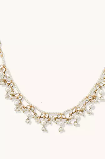 gold plated regal kudnan motifs matha patti cum necklace