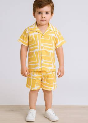 Yellow abstract printed cotton blend co-ord set 1