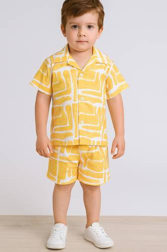 Yellow abstract printed cotton blend co-ord set