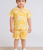 Yellow abstract printed cotton blend co-ord set