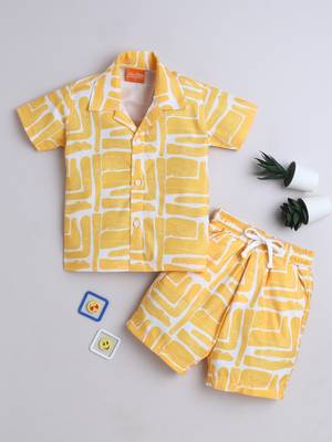 Yellow abstract printed cotton blend co-ord set 2