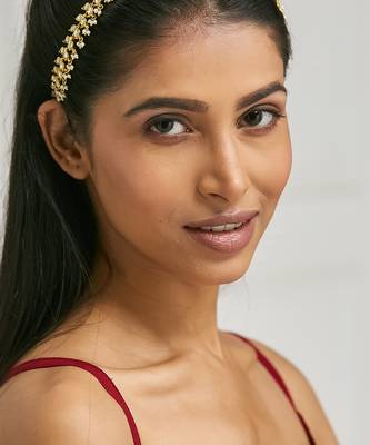gold plated kundan & pearl studded matha patti cum necklace 1