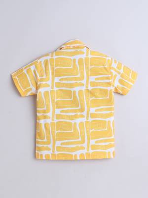 Yellow abstract printed cotton blend co-ord set 3