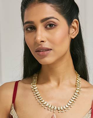 gold plated kundan & pearl studded matha patti cum necklace 4