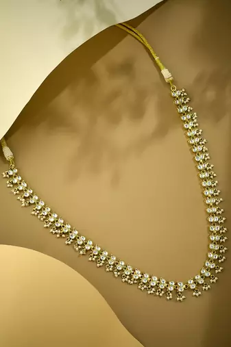 gold plated kundan & pearl studded matha patti cum necklace