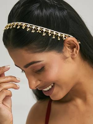 gold plated kundan studded matha patti cum necklace 2