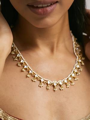 gold plated kundan studded matha patti cum necklace 3