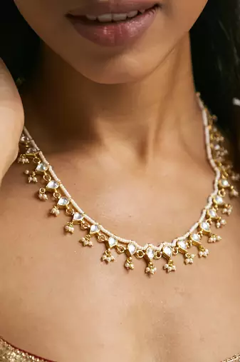 gold plated kundan studded matha patti cum necklace