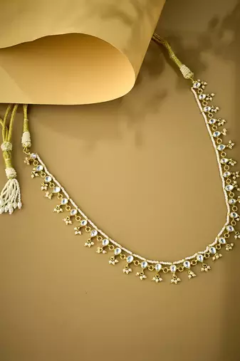 gold plated kundan studded matha patti cum necklace