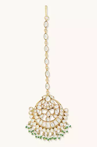 gold plated pearl drops matha patti cum necklace