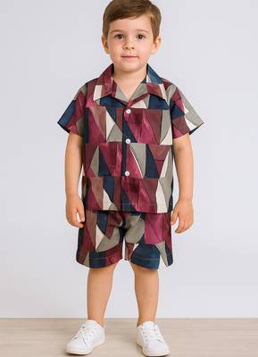 Maroon abstract printed cotton blend co-ord set 1