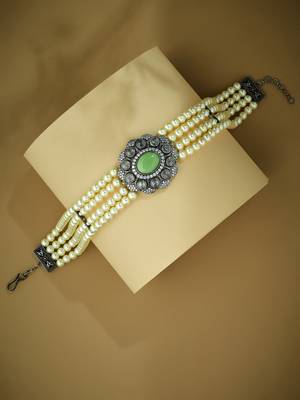 Pearl beaded jade stone choker necklace 3