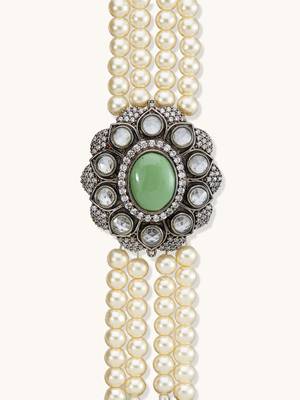 Pearl beaded jade stone choker necklace 4