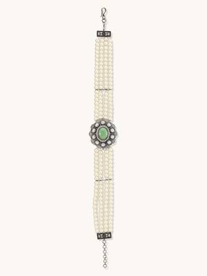 Pearl beaded jade stone choker necklace 5